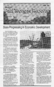 Senator Paul Tsongas Reports: State progressing in economic development