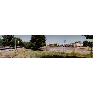 Panoramic image of gated parking lot