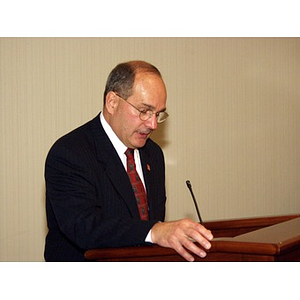 Robert DiCenso (CBA '62), member of the Northeastern Board of Overseers, speaking after receiving the College of Business Administration's Distinguished Service Award