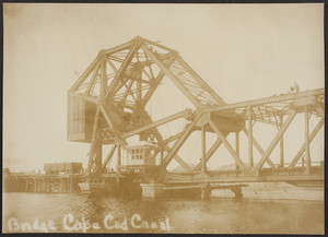 Workers construct the railroad bridge along the Cape Cod Canal
