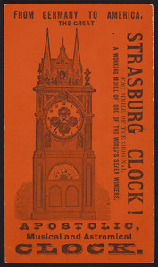 Trade card for the Strasburg Clock, What Cheer Printing House, Providence, Rhode Island, undated