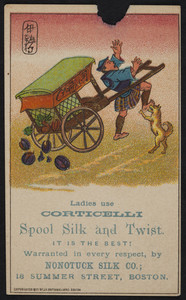 Trade card for Corticelli Spool Silk and Twist, Nonotuck Silk Co., 18 Summer Street, Boston, Mass., 1877