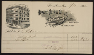 Billhead for Howard, Clark & Co., parlor, chamber & dining room furniture, 85 Main Street, Brockton, Mass., dated May 28, 1892