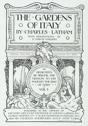 Gardens of Italy, vol. 1, by Charles Latham, with descriptions by E. March Phillipps, published at the offices of Country Life, Ltd., George Newnes, Ltd., London; Charles Scribner's Sons, New York