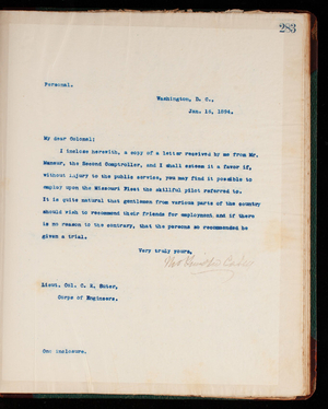 Thomas Lincoln Casey Letterbook (1888-1895), Thomas Lincoln Casey to Colonel C. R. Suter, January 16, 1894