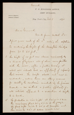 [Cyrus] B. Comstock To Thomas Lincoln Casey, February 8, 1890 (2 ...