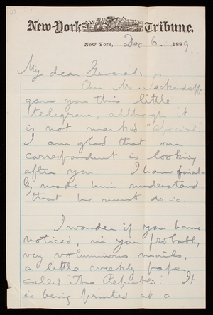 Henry Hall to Thomas Lincoln Casey, December 6, 1889