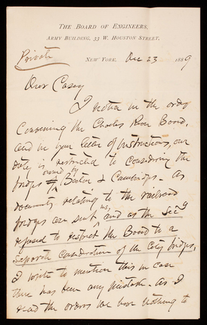 Henry L. Abbot to Thomas Lincoln Casey, December 23, 1889