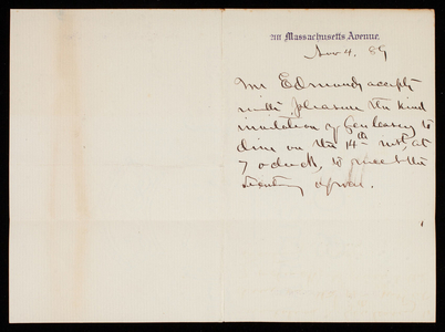 Senator Edmunds to Thomas Lincoln Casey, November 4, 1889