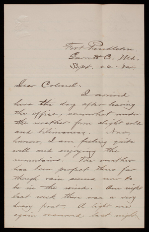 Bernard R. Green to Thomas Lincoln Casey, September 22, 1884
