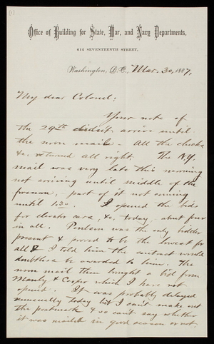 Bernard R. Green to Thomas Lincoln Casey, March 30, 1887