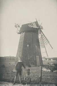 Windmill, boy and dog in foreground, at Falmouth