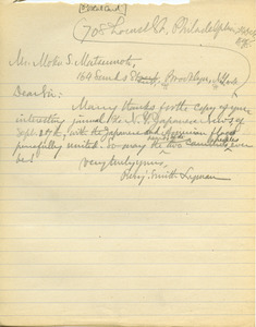 Letter from Benjamin Smith Lyman to Moku S. Matsumoto