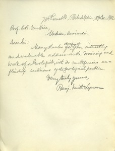 Letter from Benjamin Smith Lyman to Charles Richard Van Hise