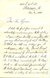 Letter from H. V. Hilprecht to Benjamin Smith Lyman