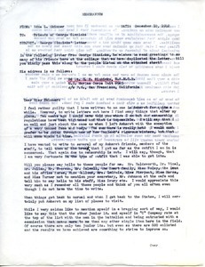 Memorandum from Edna L. Skinner to friends of George Sinnicks