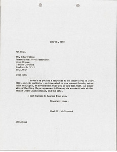 Letter from Mark H. McCormack to John Wilcox