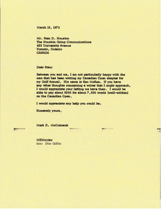 Letter from Mark H. McCormack to Stan D. Houston