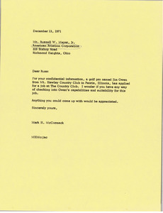Letter from Mark H. McCormack to Russell W. Meyer, Jr.