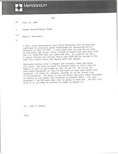 Memorandum from Mark H. McCormack to Fumiko Matsuki and Kazuo Kondo