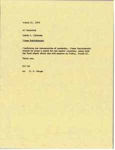 Memorandum from Judy A. Chilcote to Al Gecewicz