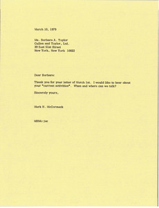 Letter from Mark H. McCormack to Barbara A. Taylor