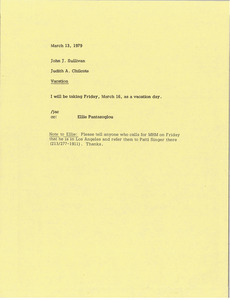 Memorandum from Judy A. Chilcote to John J. Sullivan