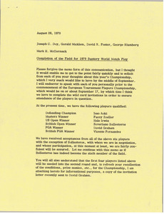 Memorandum from Mark H. McCormack to Joseph C. Dey, Gerald Micklem, David R. Foster and George Blumberg