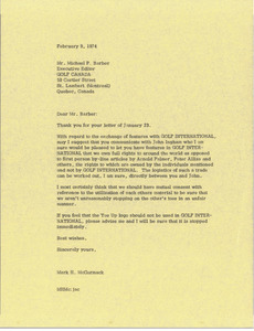 Letter from Mark H. McCormack to Michael P. Barber