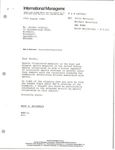 Letter from Mark H. McCormack to Gordon Jeffrey