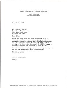Letter from Mark H. McCormack to John B. Sunley