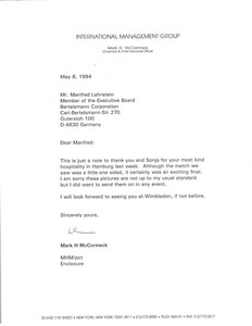 Letter from Mark H. McCormack to Manfred Lahnstein