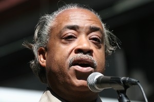 Al Sharpton addressing the crowd during the march opposing the war in Iraq