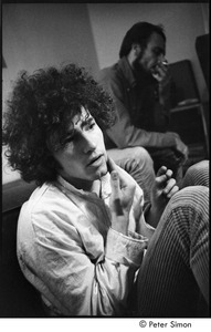 Tim Buckley at the Catacombs: Buckley backstage, Lee Underwood smoking in the background