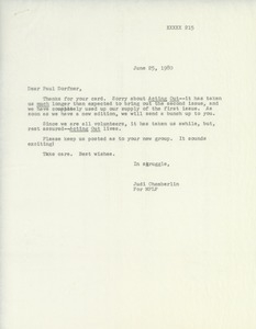 Letter from Judi Chamberlin to Paul Dorfner