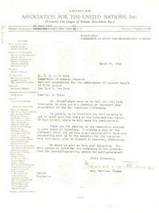 Letter from American Association for the United Nations to W. E. B. Du Bois