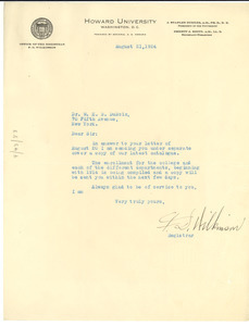 Letter from Howard University to W. E. B. Du Bois
