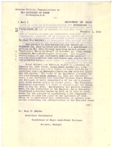 Letter from United States Department of State to Hugh H. Smythe