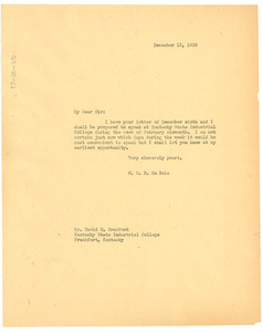 Letter from W. E. B. Du Bois to Kentucky State Industrial College