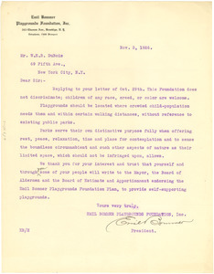 Letter from Emil Bommer Playgrounds Foundation to W. E. B. Du Bois