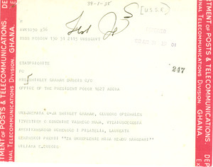 Telegram from Soviet Union to Shirley Graham Du Bois