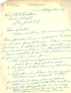 Letter from A. W. Cheatham to W. E. B. Du Bois