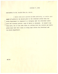 Memorandum from Walter White to W. E. B. Du Bois