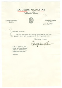 Letter from Harper's Magazine to W. E. B. Du Bois