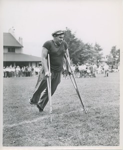 Man with crutches at annual outing