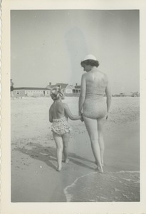Bernice Kahn walking a shoreline with her daughter Sharon