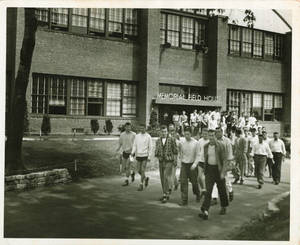 Students Walking out of the Memorial Field House in June, 1949