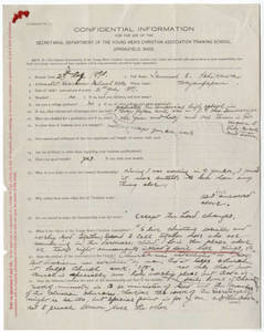 Genzaburo Ishikawa's Application to Springfield College (August 23, 1890)