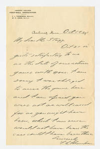 Letter to Amos Alonzo Stagg from Amherst College October 14, 1891