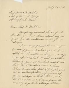 Letter from Tadakatsu Miyazaki to Frank Mohler, July 30, 1924